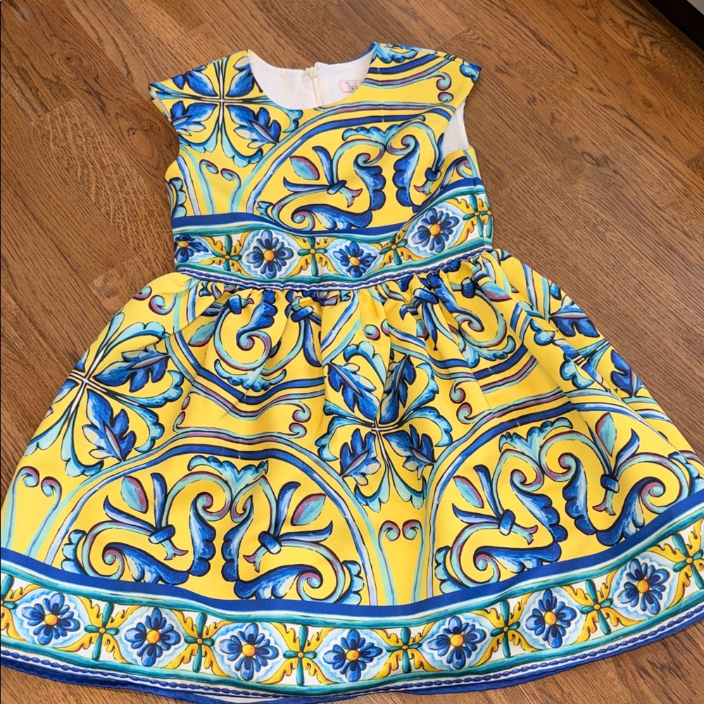 Girls halabaloo Colorful Kids Dress with Blue and Yellow Pattern sz 8